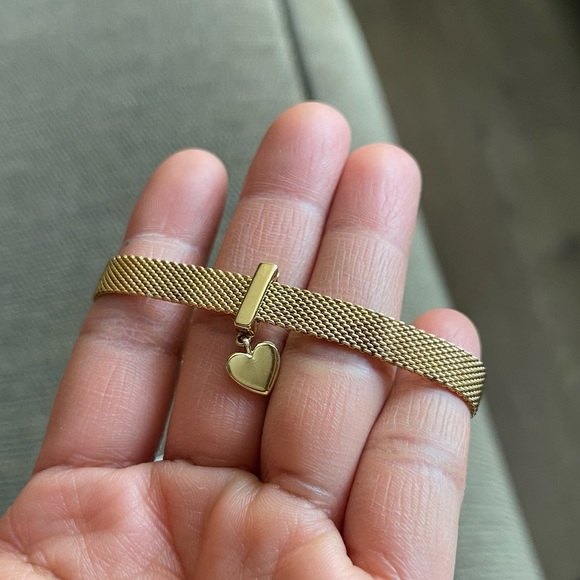 Pandora 14k Gold Plated Reflexion Mesh Bracelet w/ Pandora Charms & Safely Chain - Picture 7 of 15